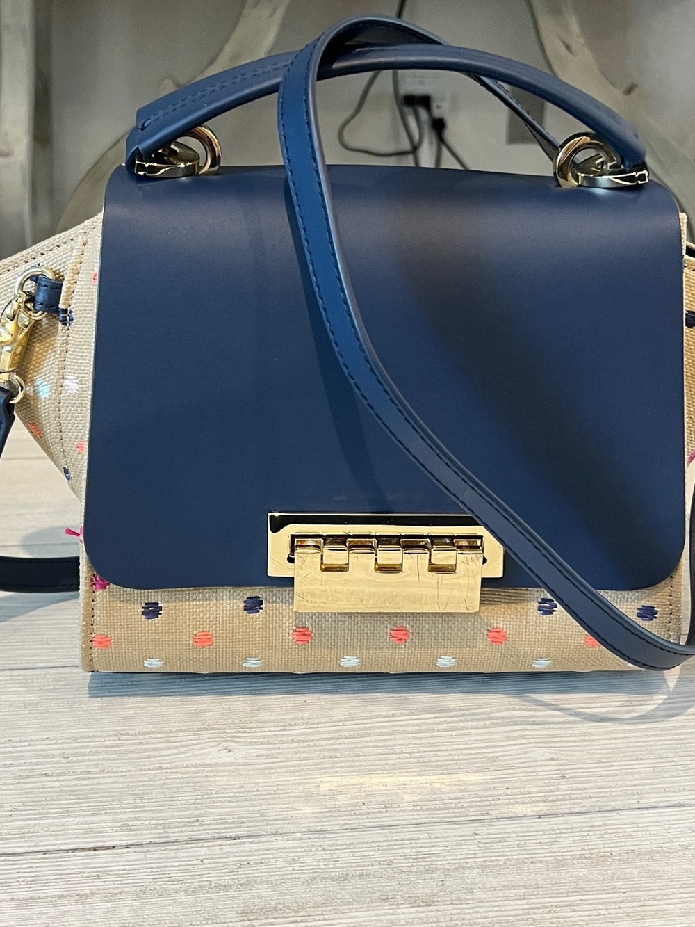Zac Posen Eartha Top Handle Straw & Leather Crossbody Bag - EUC / Like New